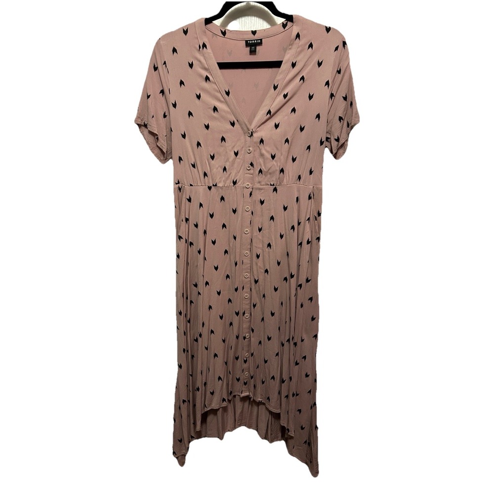 Torrid Pink Black Arrow Button Up Midi Shirt Dress women's 00 Large preppy EUC